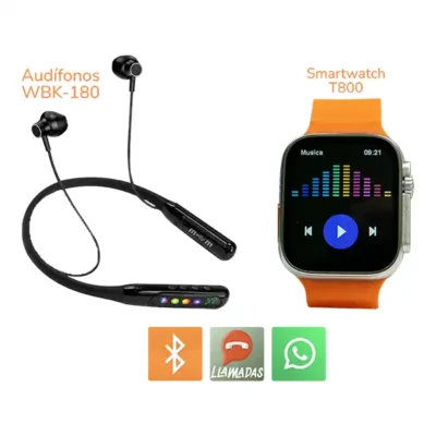 Combo audífonos WBK-180 + smartwatch T800